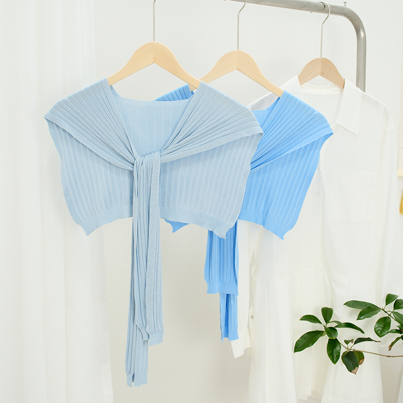 K786 Korean version of solid color striped ice silk shawl female thin style net celebrity matching air-conditioned room office false collar sunscreen 