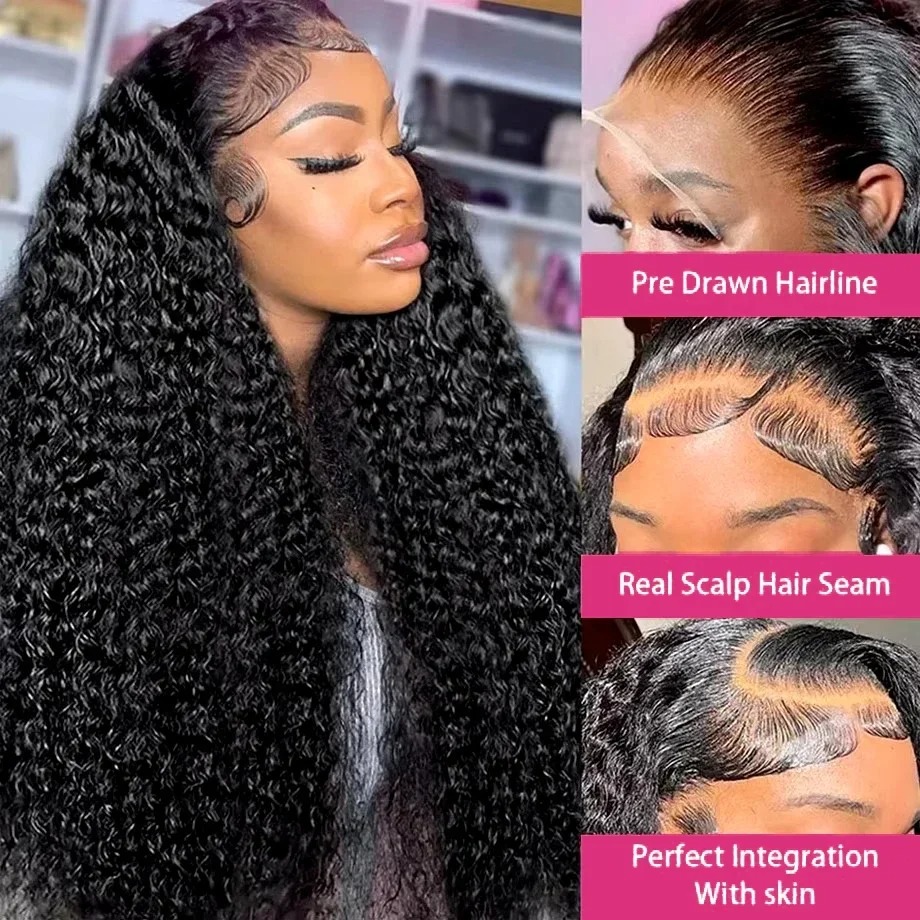 Transparent 250% Density Water Culry 360 Full Lace Frontal Wig Human Hair 40Inch Deep Wave 13x4 13x6 Hd synthetic Lace Front Wig For Women - view 6