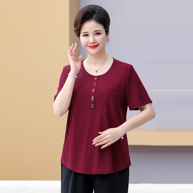 Button Decoration Minimalist TopPants Set Summer 2025 Plus Size Round Neck Straight Tube Short Sleeved Tshirt Commuting Casual 250516Z