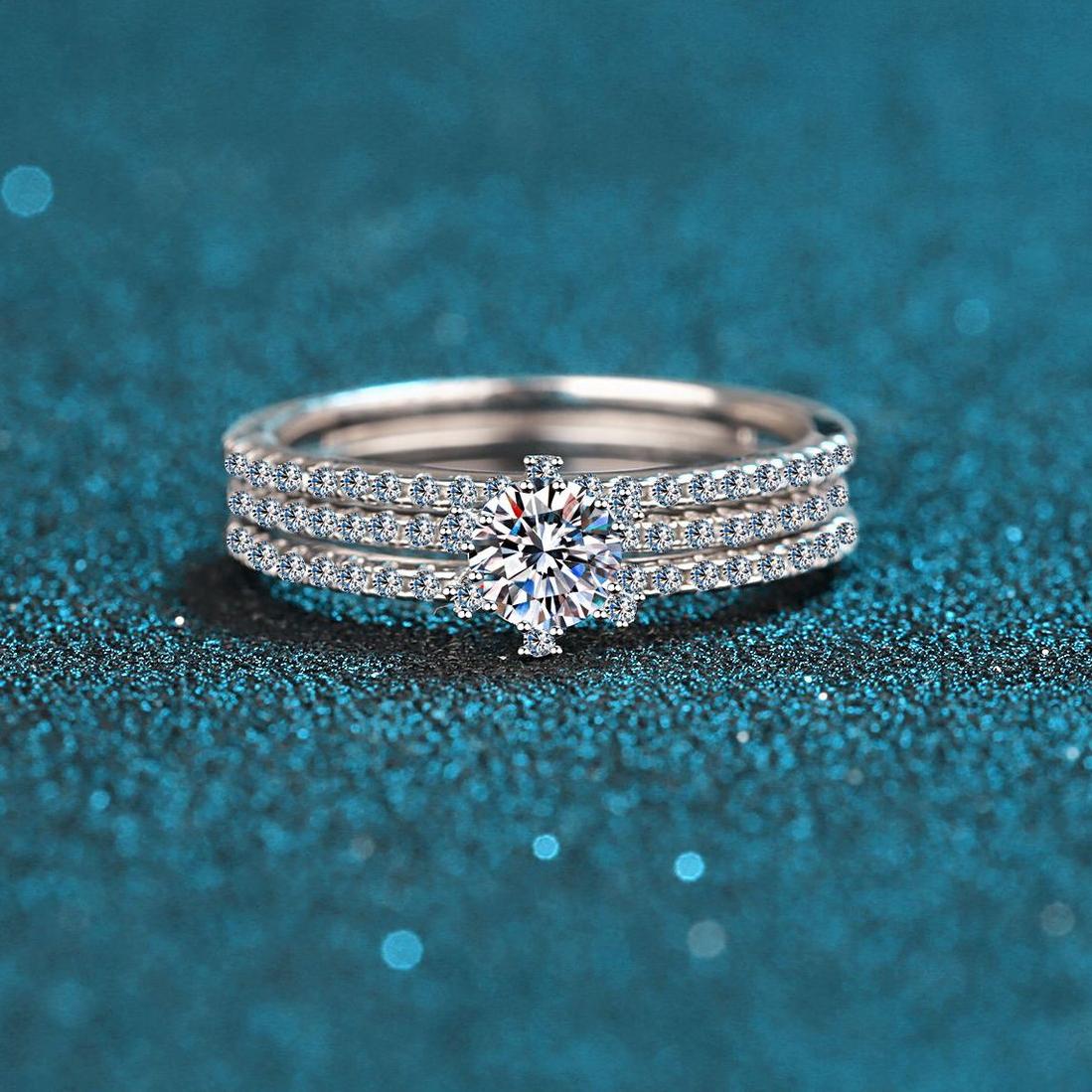 2025 New 925 Sterling Silver PT950 Gold Plated Moissanite Triple Band Ring for Women, Stackable and Versatile Design, Ideal for Weddings and Anniversa