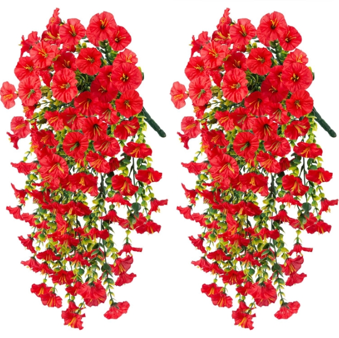 Room Decor UV-proof Artificial Morning Glory and Eucalyptus Hanging Decoration Suitable for Home Garden Wedding Flowers
