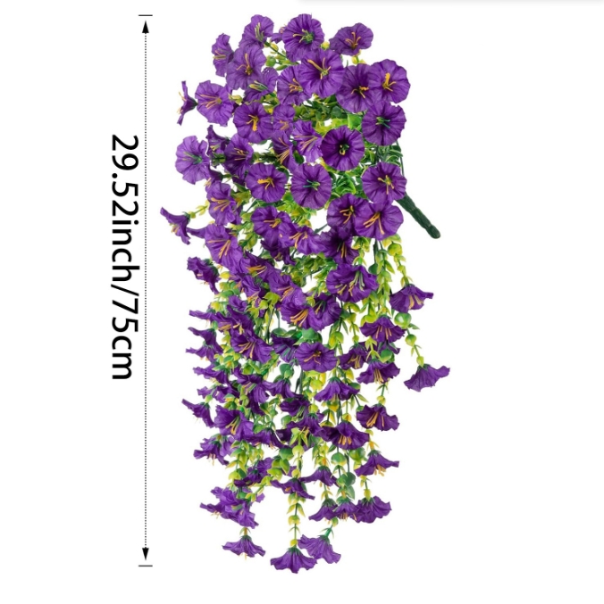 Room Decor UV-proof Artificial Morning Glory and Eucalyptus Hanging Decoration Suitable for Home Garden Wedding Flowers
