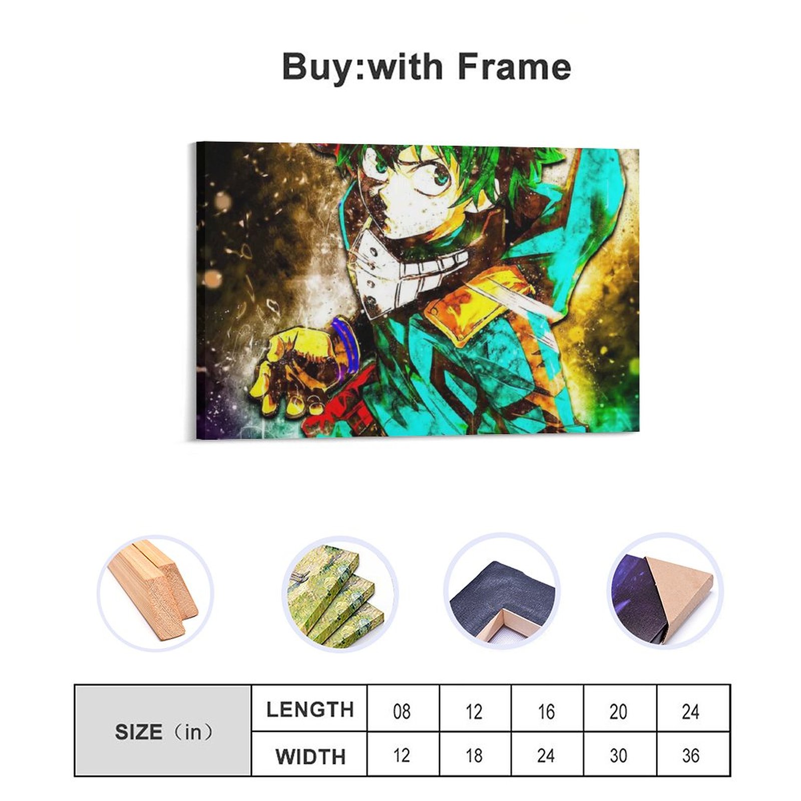 Wall Art Hanging Picture-Rectangle Anime Hero Academia Frame-style Canvas Prints Wall Painting Decor Print Picture Paintings for Living Room Gift ForB