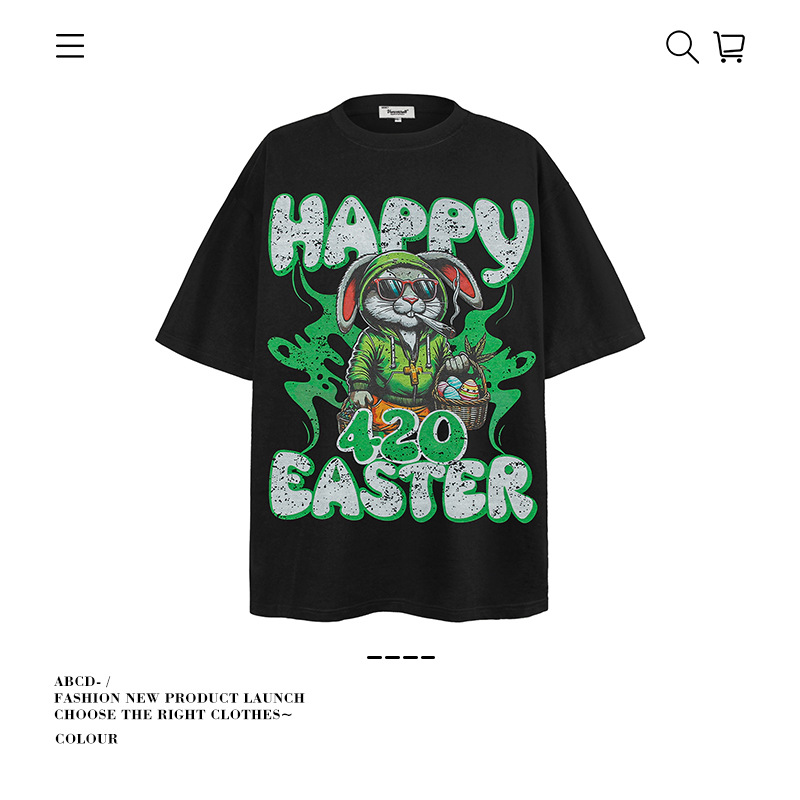 Heavy weight pure cotton Easter American style short sleeve Women's T-Shirt fun rabbit print Loose both men and women summer Women's Tops & 