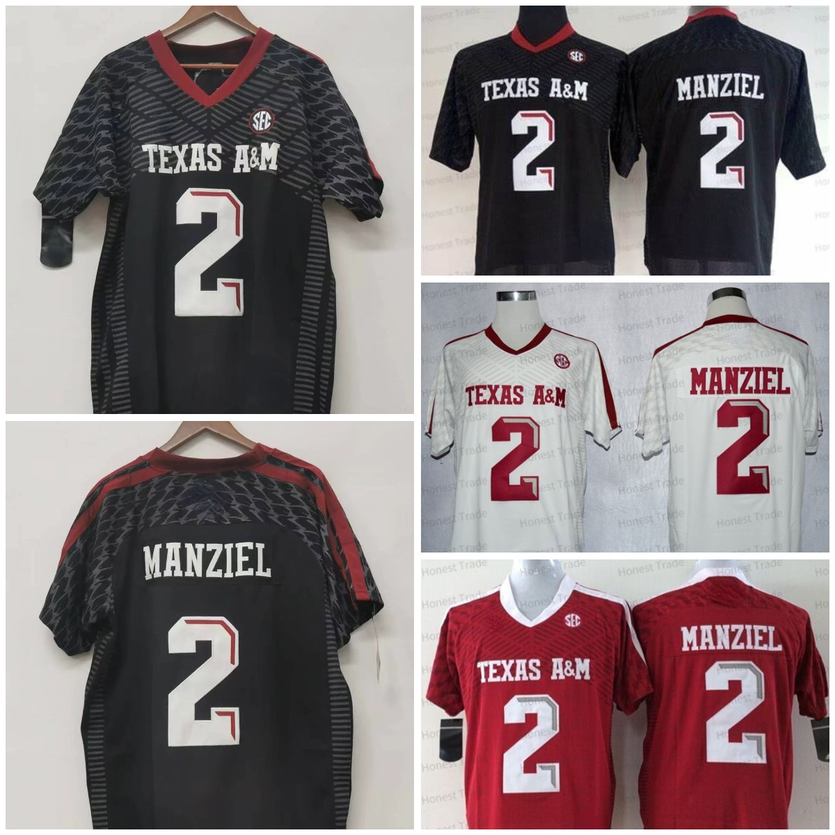 Men's Red Football Jersey - Size S-3XL Stitched with Names & Numbers: Johnny Manziel (White Red)