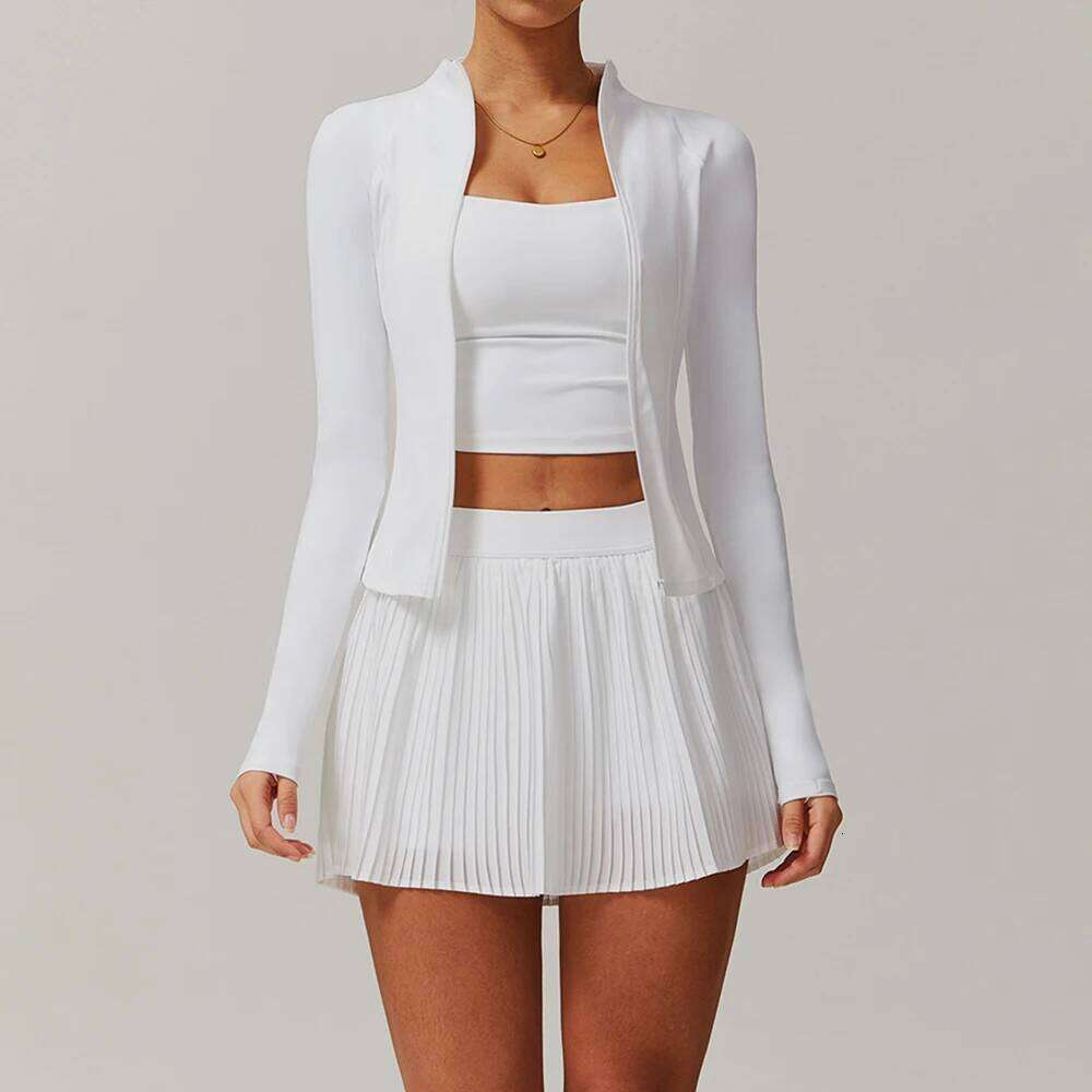 2PCS Yoga Women Gym Set Sportswear Workout Clothing Fiess Long Sleeve Crop Top Dance Short Skirt Sports Suits Tracksuits