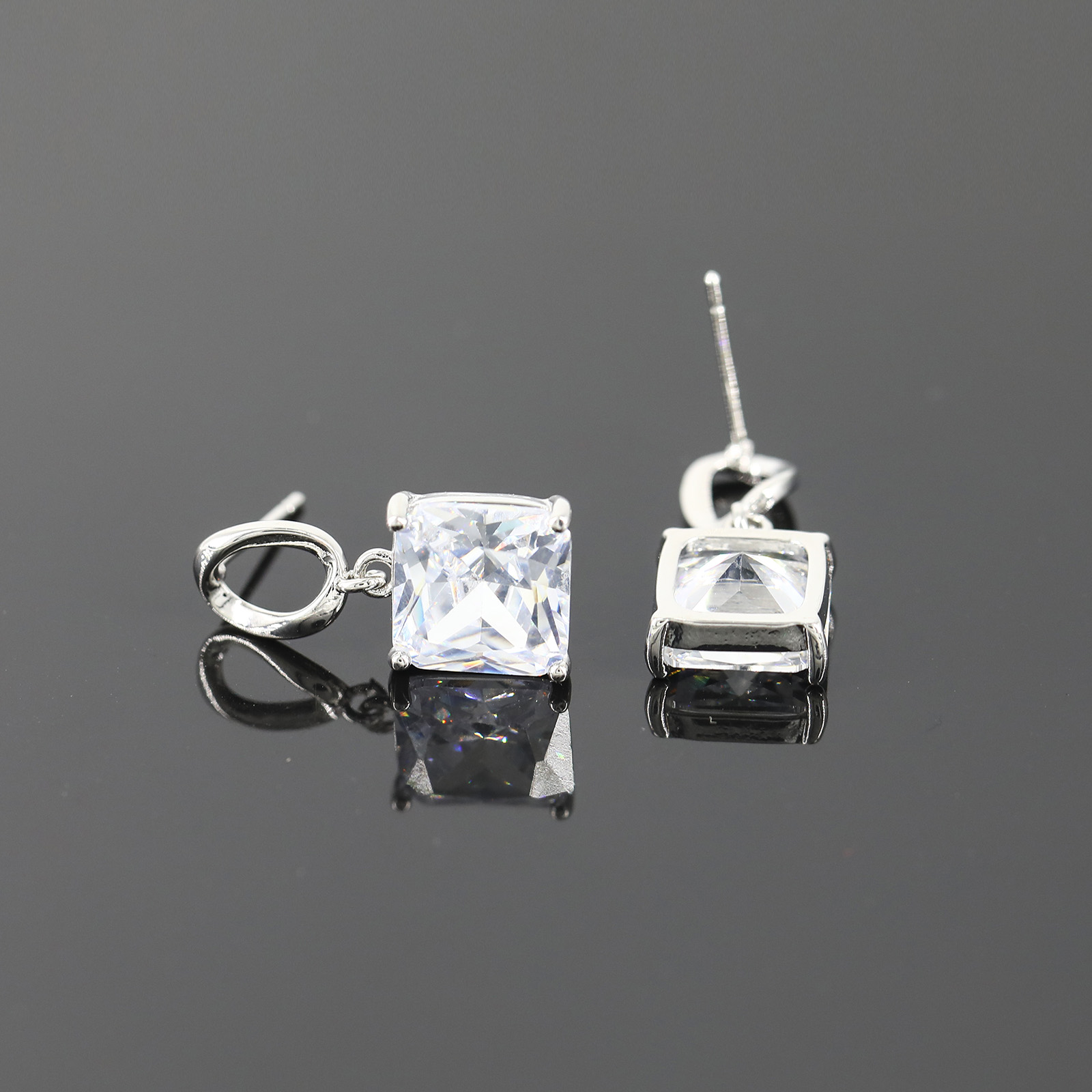 Cushion Princess Cut Bridal Earrings Simple Bride Drop Post Clear Cubic Zirconia Dangle Stud For Wedding Prom Anniversary Daily wear is also very fash