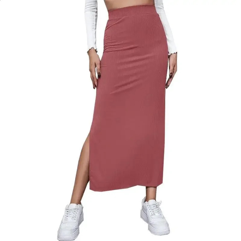 Pure Color Wrap around Long Split Midiskirt for Women Autumn Style CrossBorder Fashion Polyester Fiber Bodycon Skirt 250513Z