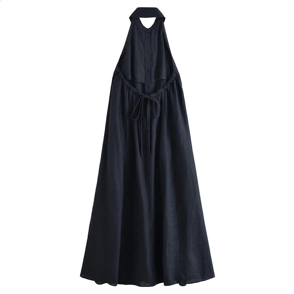 UNIZERA womens hanging neck sleeveless dress with lapel buckle decoration for spring and summer casual wear 250522