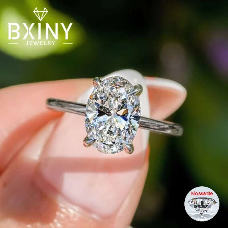 BXINY 1/2/3/4CT Oval Cut Moissanite Rings S Sier D Color VVS Lab Dia For Women Wedding Bands Fine Jewelry GRA Certified