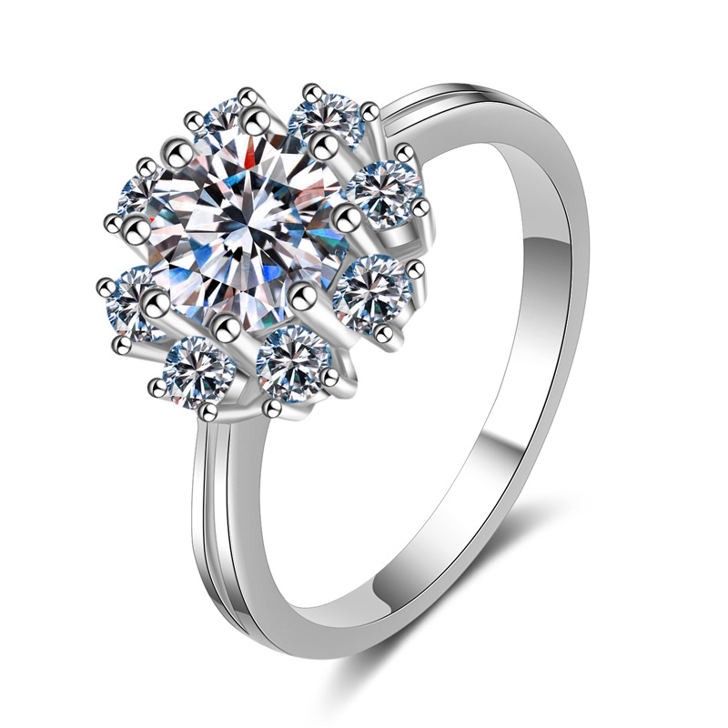 S925 Sterling Silver Moissanite Sunflower Engagement Ring for Women, 8-Claw Design with Simple Elegant Style, Ideal for Proposals or Valentine's 