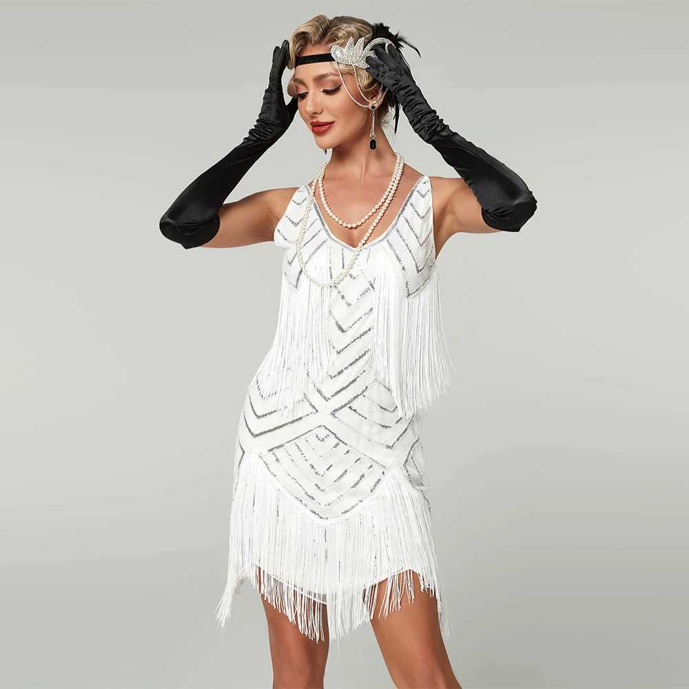 Newest 1920s Flapper Roaring Plus Size 20s Great Lady MIni Short Dress Gatsby Fringed Sequin Beaded Lady Mini Tassels Dress M250522