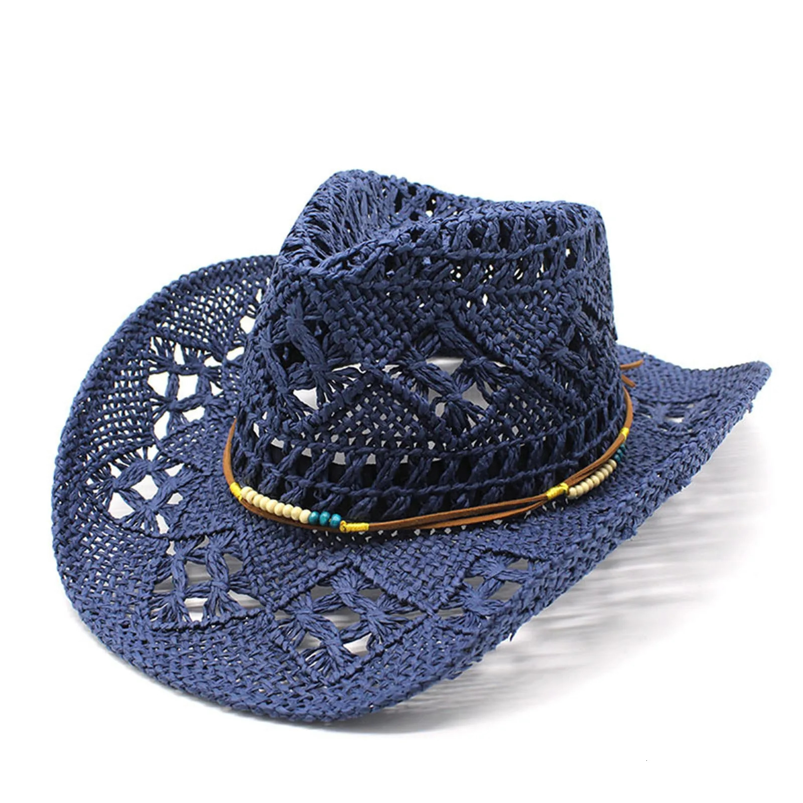 Summer Straw Hat For Women And Men Western Cowboy Wide Brim Hat Shapeable Hollowed Out Sun Hat Vintage Outdoor Fishing Cap 250521