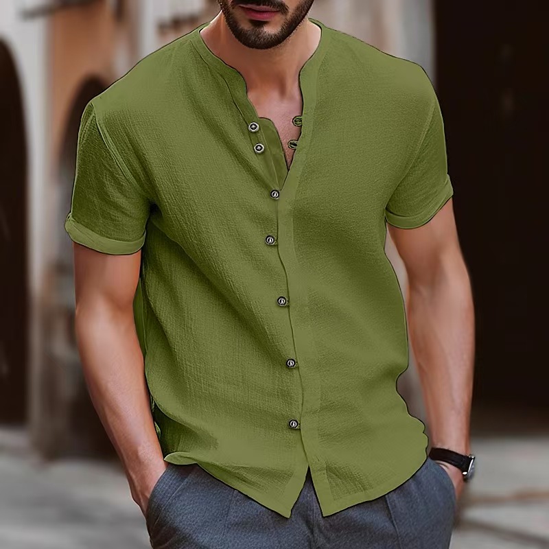 Designer 2025 Hot Sale! Men's Retro Hawaiian Style Button-Down Cotton Linen Casual Short Sleeve Shirt