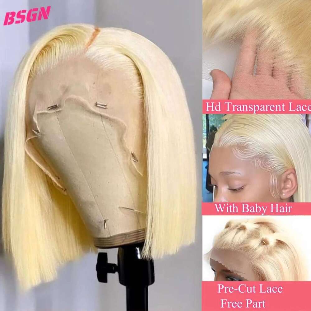 613 Bob 250% 13X4 HD Transparent Lace Frontal Wigs 100% Human Hair For Woman Wear and Go Glueless Wig