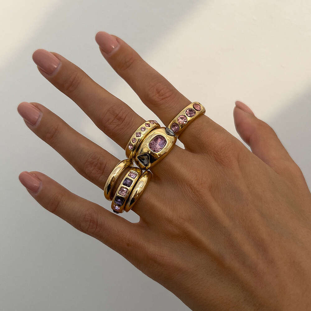 European and American Fashion Hollow Dia Inlaid Irregular Rings Retro Alloy Pleated Set