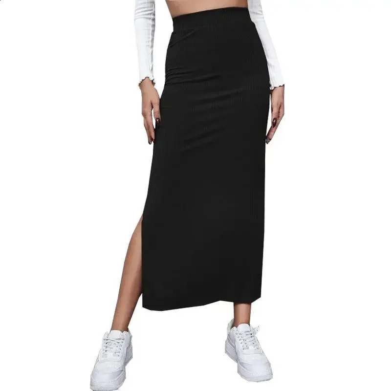Pure Color Wrap around Long Split Midiskirt for Women Autumn Style CrossBorder Fashion Polyester Fiber Bodycon Skirt 250513Z