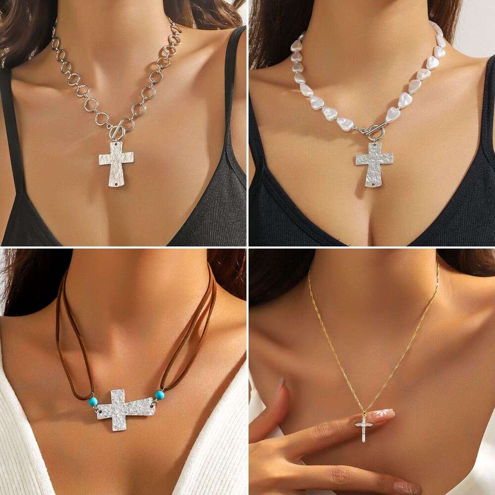 New Cross Necklace, Minimalist Elegant Luxury Collar Chain Jewelry for Women, Copper Zirconia Cross Pendant Necklace