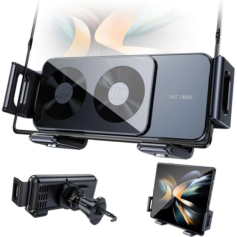 PANPHEN wireless Car Charger For Samsung Fold 5 Z Flip 5 For iPhone For Google Pixel 8 Pro 7.5-15W Fast Charging Auto Clamping Rotate Sensors