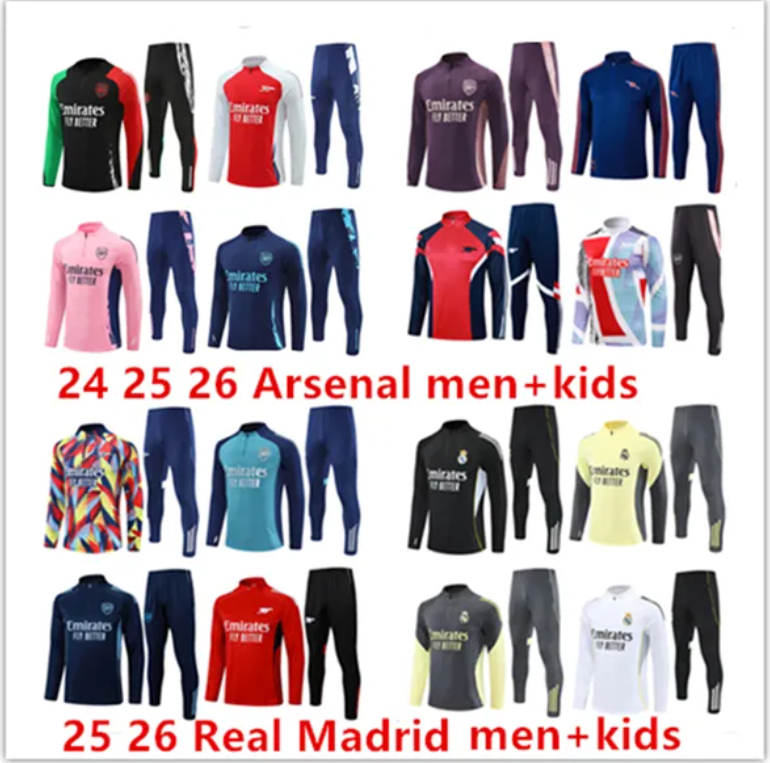 2025 2026 Reals Madrids BELLINGHAM VINI JR soccer tracksuit Men and kids 24 25 26 Arsen soccer tracksuit training suit jogging kit chandal futbol survetement