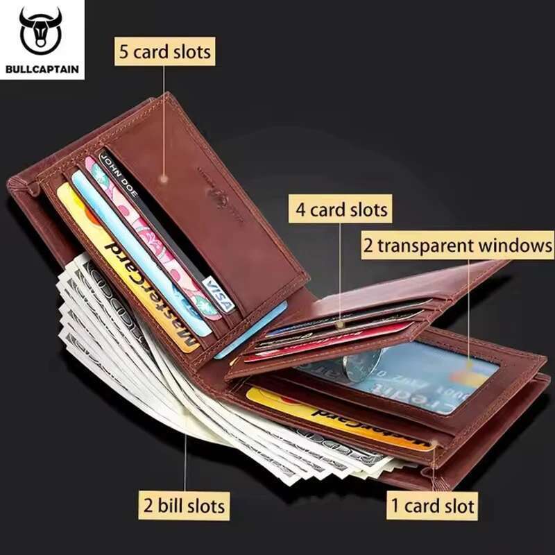 BULLCAPTAIN Genuine Leather Male Brand Designer Business Multi-function Storage Purse Rfid Card Package Wallet Men