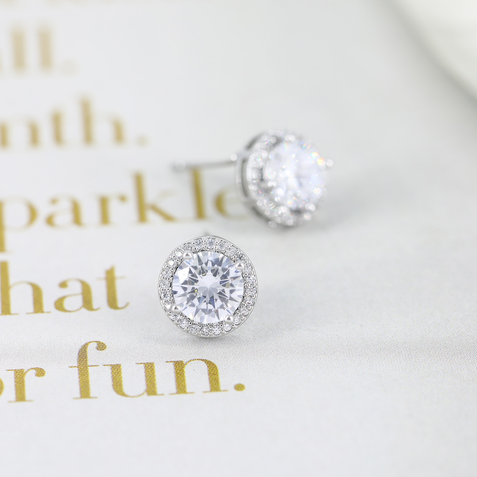 CZ Halo Stud Earring Simulated Diamond Cubic Zirconia Hypoallergenic 925 Silver Post for Women Men (9.5MM Round, White Gold)