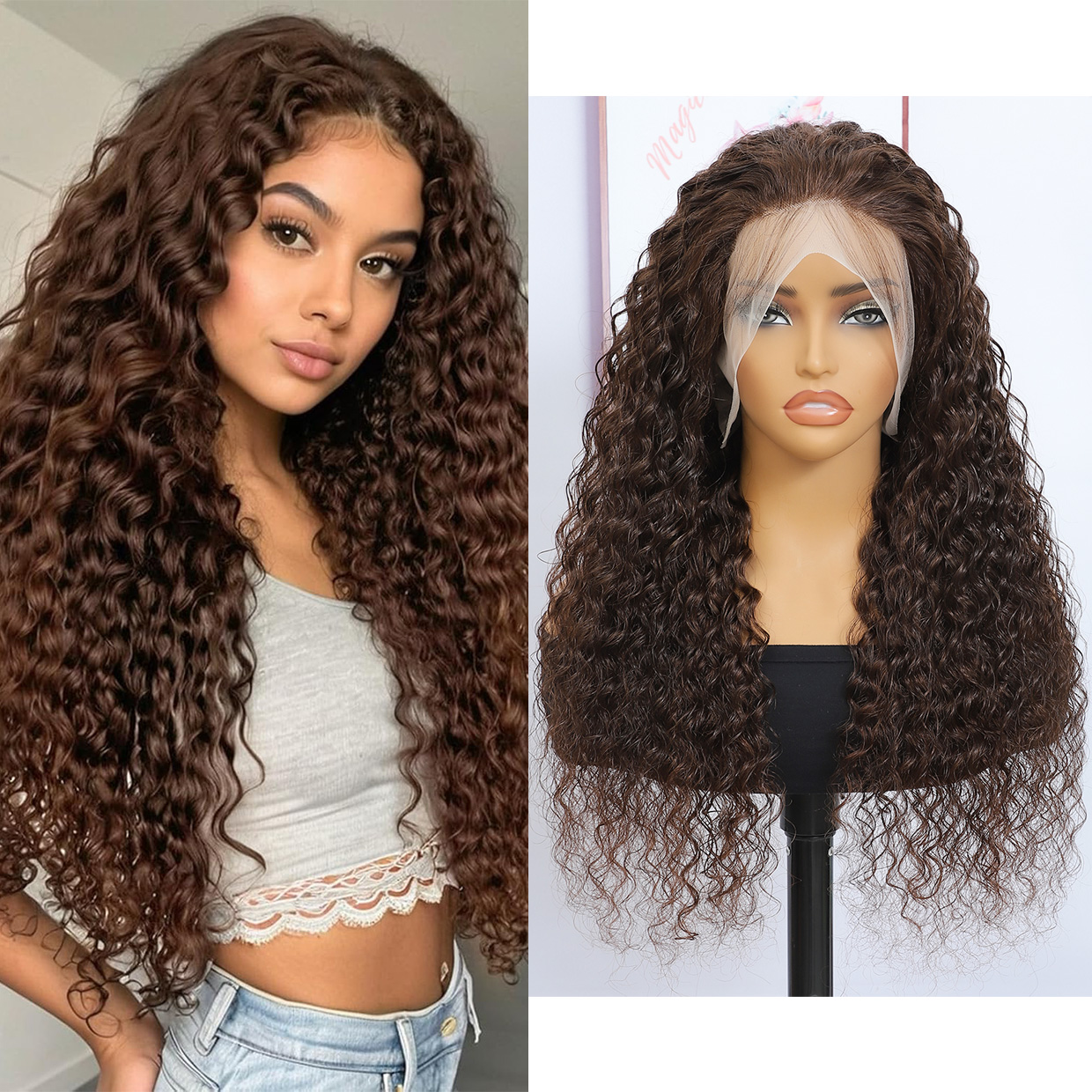 18 -30 | 360 lace wig Deep Wave human hair | Wig suitable for black women # 4 red brown pre pulled hairline natural baby hair