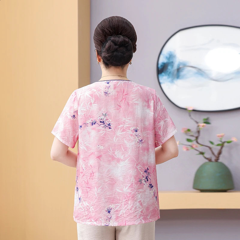 Floral Serenity Collection LinenCotton Lounge Set Versatile Natural Aesthetic Work Resort Plus Size 2025 Summer Loose Suit 250516Z