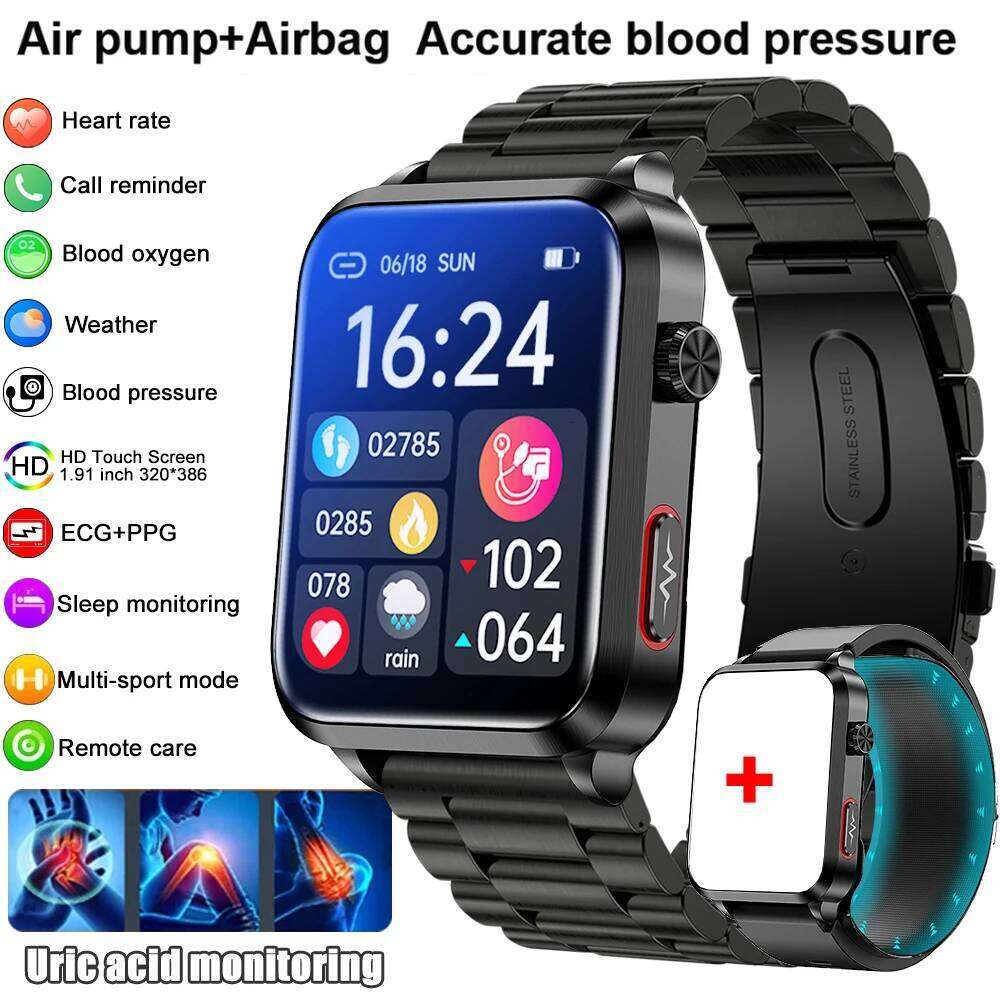 2025 New Air Pump ECG Smart Watch men Airbag health for huawei True Accurately Pressure Uric Acid Blood Lipids watch