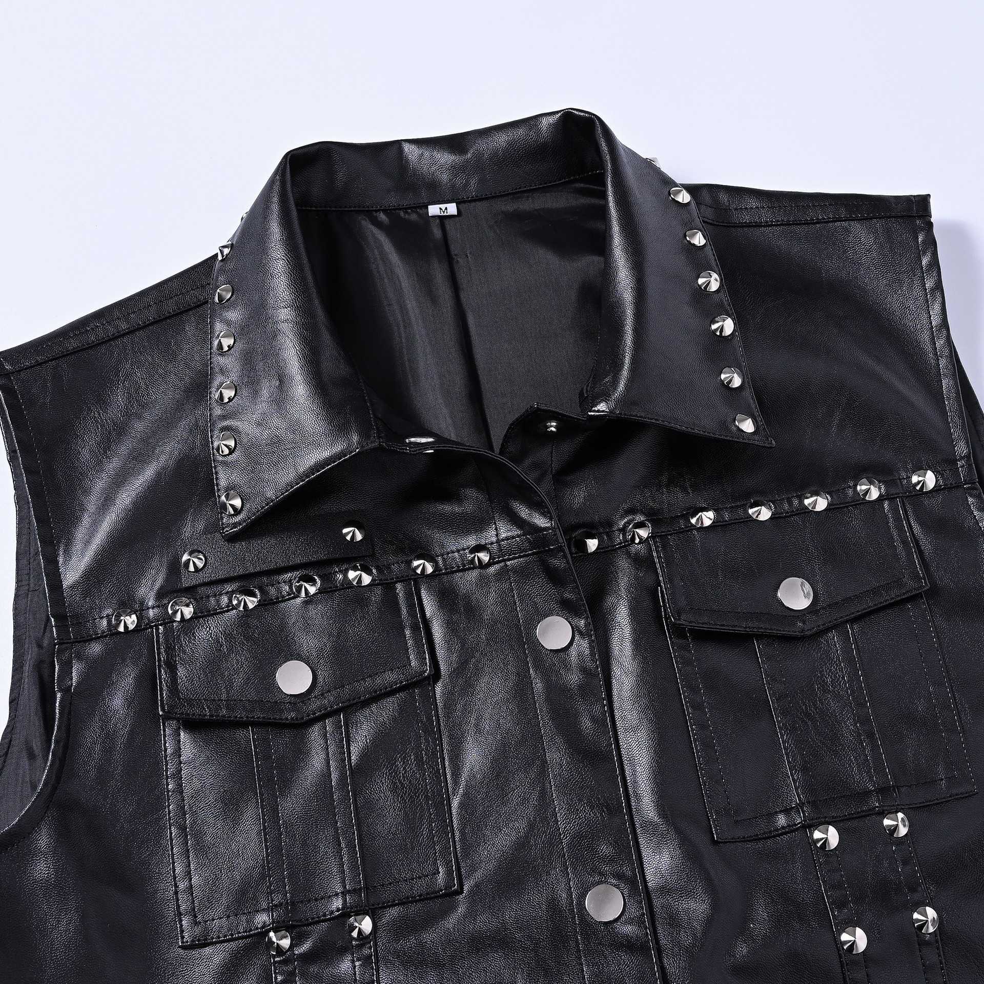 Trendy men's spring, summer and autumn waistcoats, Korean version, slim and cool, riveted, sleeveless, shoulder straps, trendy waistcoats, cross-