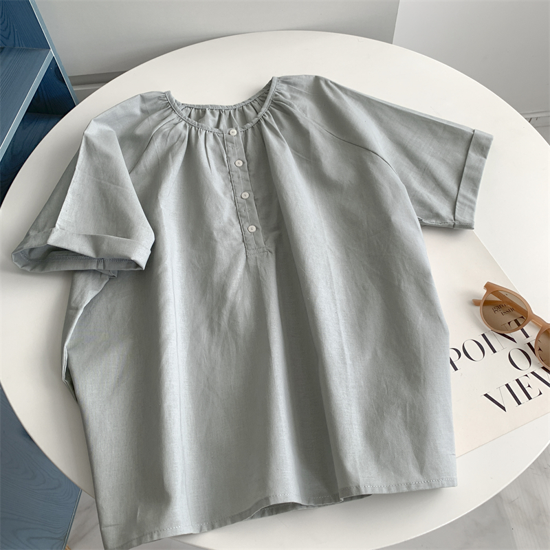 X1703 Linen cotton short-sleeved tops for women in summer, loose and gentle, showing skin tone and temperament, versatile sweatshirt