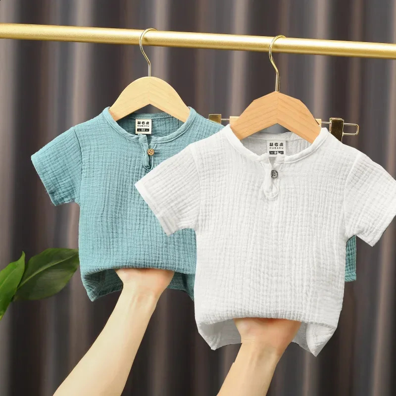Baby Girls Boys T Shirts Linen Cotton Tops Children Tshirt Summer Clothes Kids 250517z