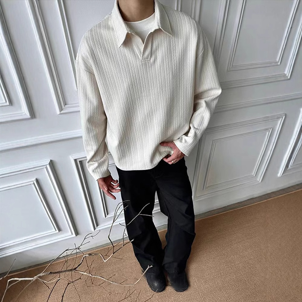 Black cleanfit wheat stripe V-neck sweatshirt for men in spring, autumn, winter, American style shirt long sleeves and lazy style, paired with Polo in