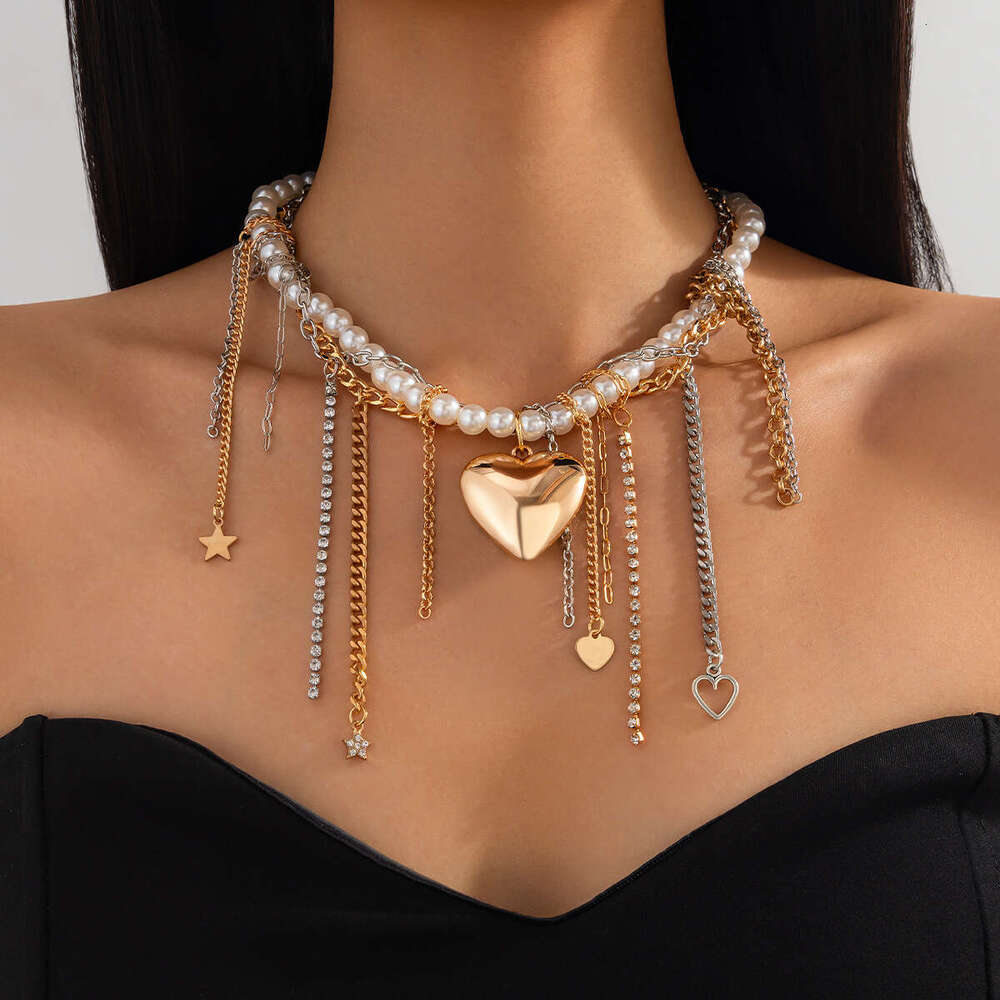 New Temperament Versatile Multi Option Jewelry Apathetic Style Heart Pearl Pendant Necklaces with Personalized Tassel Alloy Chains