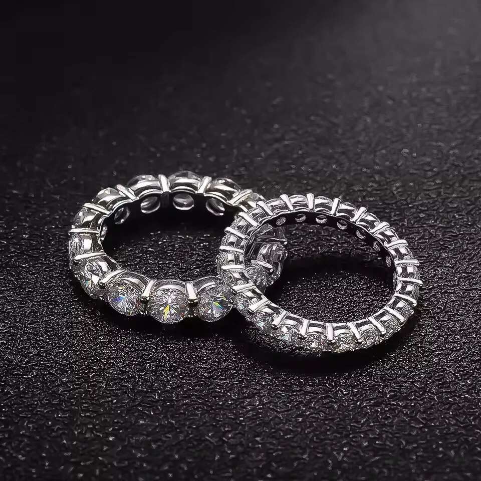 bxiny 3 5mm moissanite eternity rings s925 silver d color labgrown diamond for women wedding band gifts jewelry gra certificate