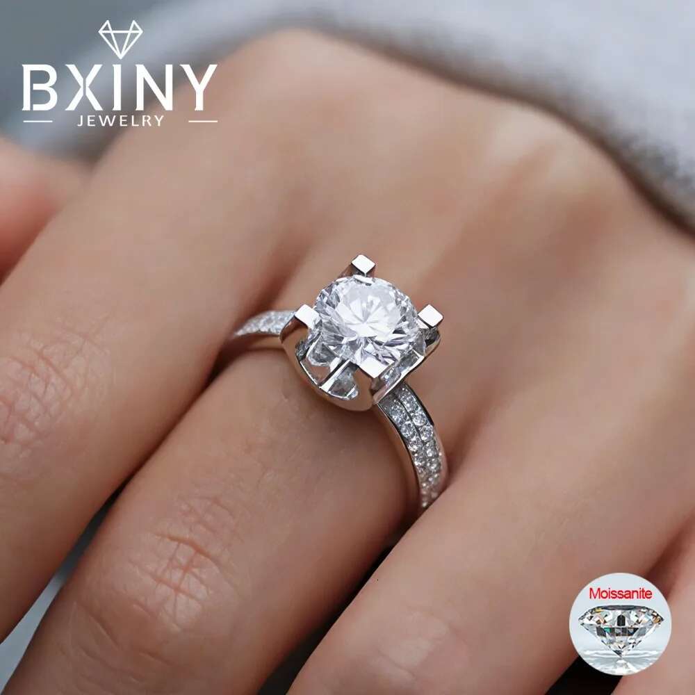 BXINY 1/3Carat Moissanite Rings Sterling Sier For Women GRA Certified Lab Dia Classical Wedding Band Fine Jewelry Gift