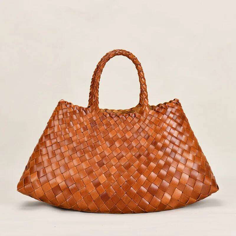 New designer Handmade Women's Tote Genuine Cowhide Basket Purse French Style Shoulder Bag High Quality Dragon Woven Genuinue Leather