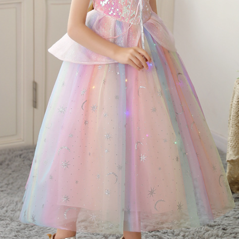DISNEY infant designer clothes toddler designer clothes Princess Elsa Princess dress girls summer little girl rainbow dress children's day perfor