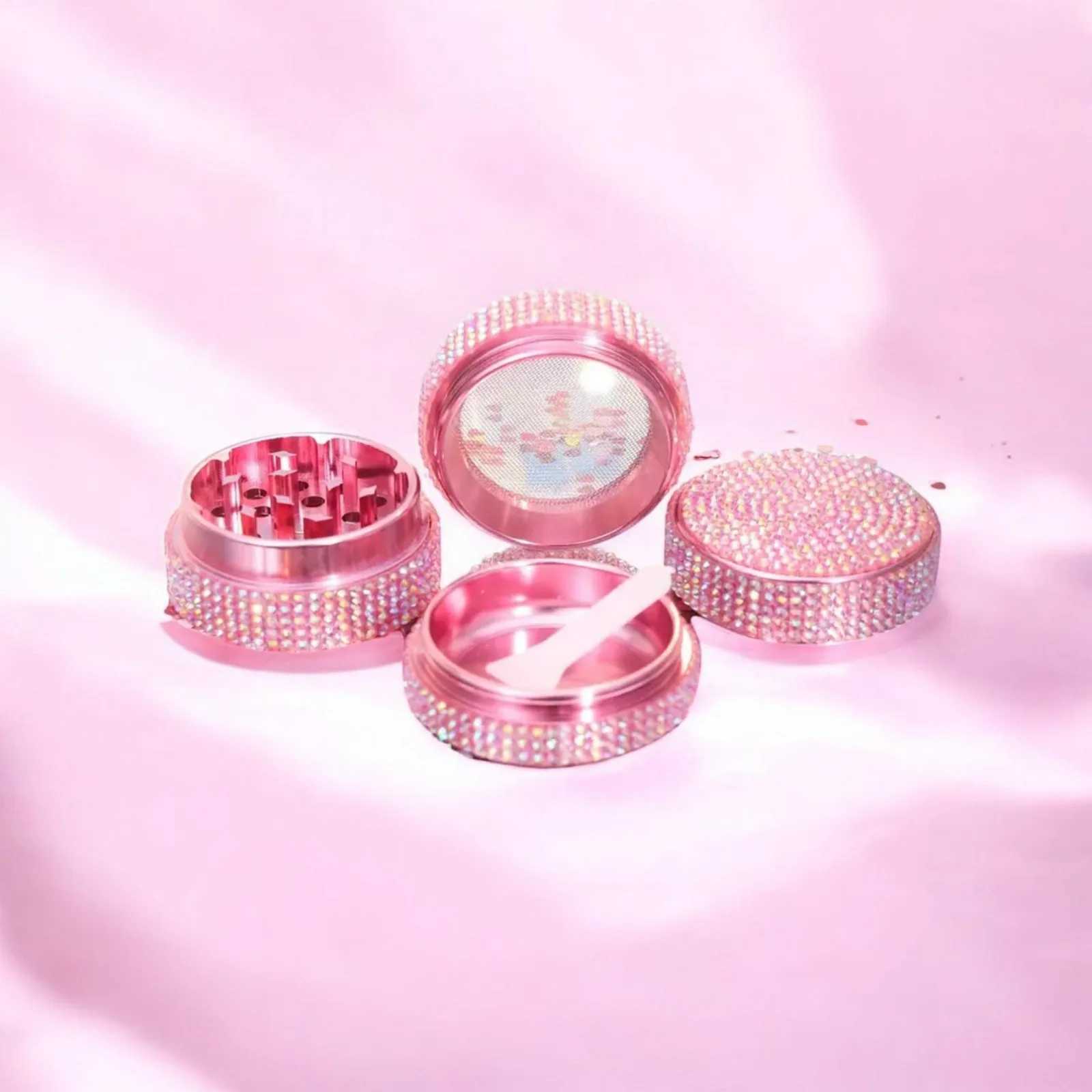Pink Rhinestone Herb Grinder 4-Layer Bling Crystal Grinder-40mm Y250521