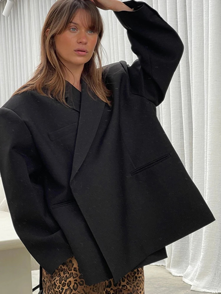 Spring Suit Jacket For Women Casual Lapel Loose Long Sleeve Single Button Office Lady Coat Chic Split Oversized Blazer 250522