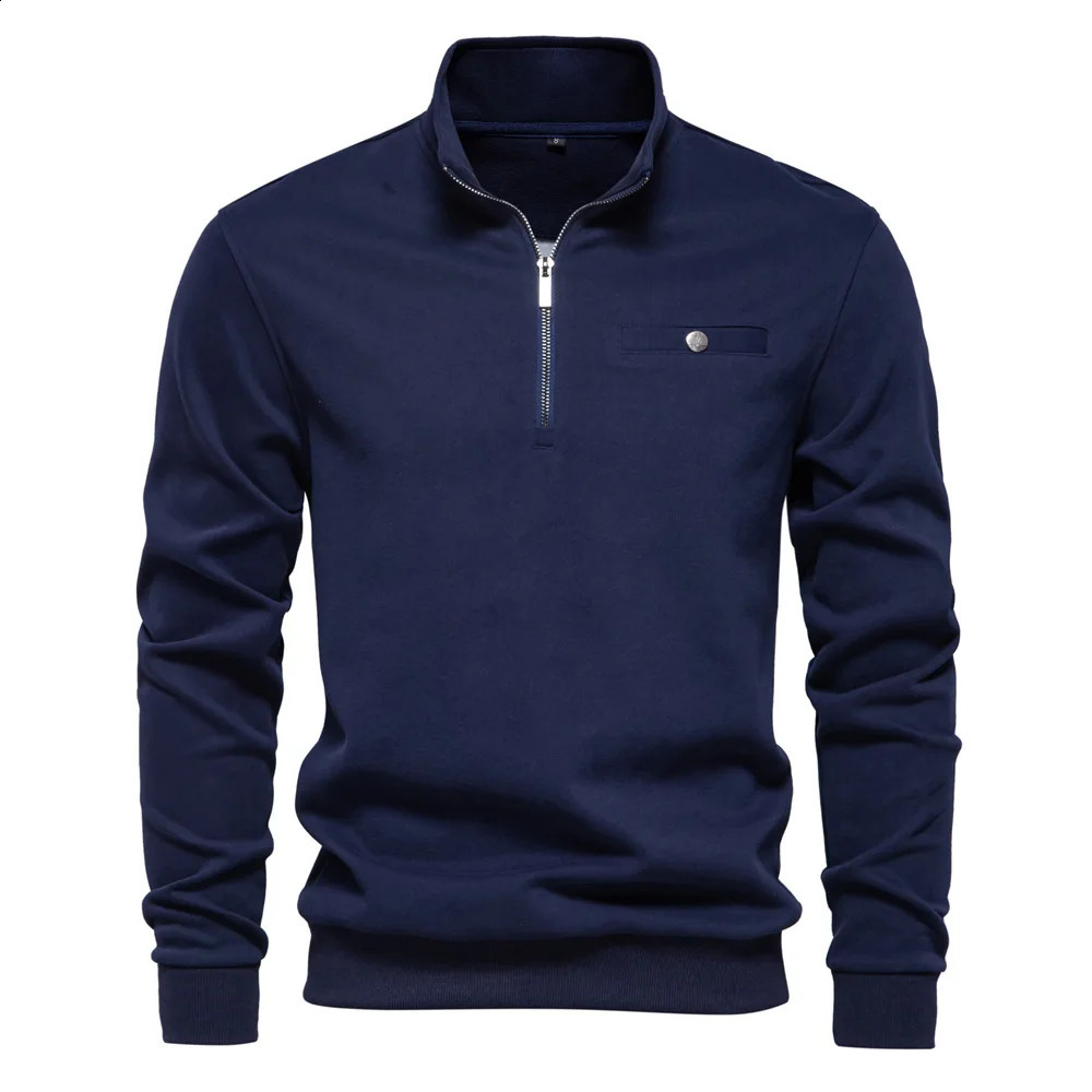 2025 hoodie men half Zipper Pocket Decoration Cotton Blend Sweatshirt for Men Casual Sport Pullover Mens Sweatshirts 250513