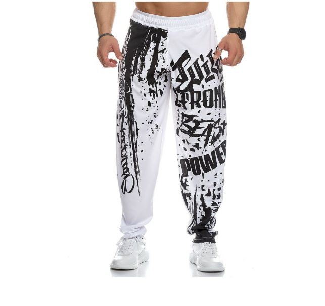 Men's Pants American Style Men Sweatpants Spring Autumn Jogger Gym Sports Fitness Cotton Printed Casual Mid Waist Drawstring
