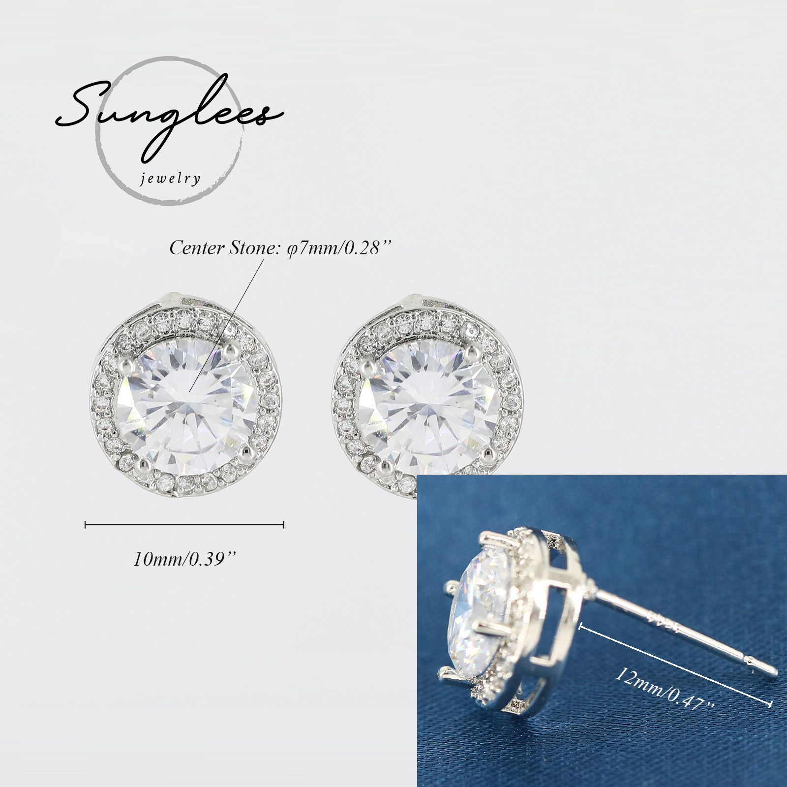 CZ Halo Stud Earring Simulated Diamond Cubic Zirconia Hypoallergenic 925 Silver Post for Women Men (9.5MM Round, White Gold)
