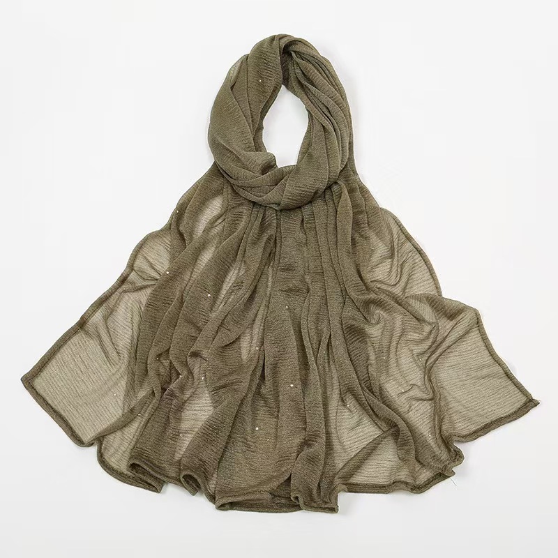T785 solid color hemp wrinkled starry sky hot diamond headscarf female new style pleated feel monochrome simple scarf