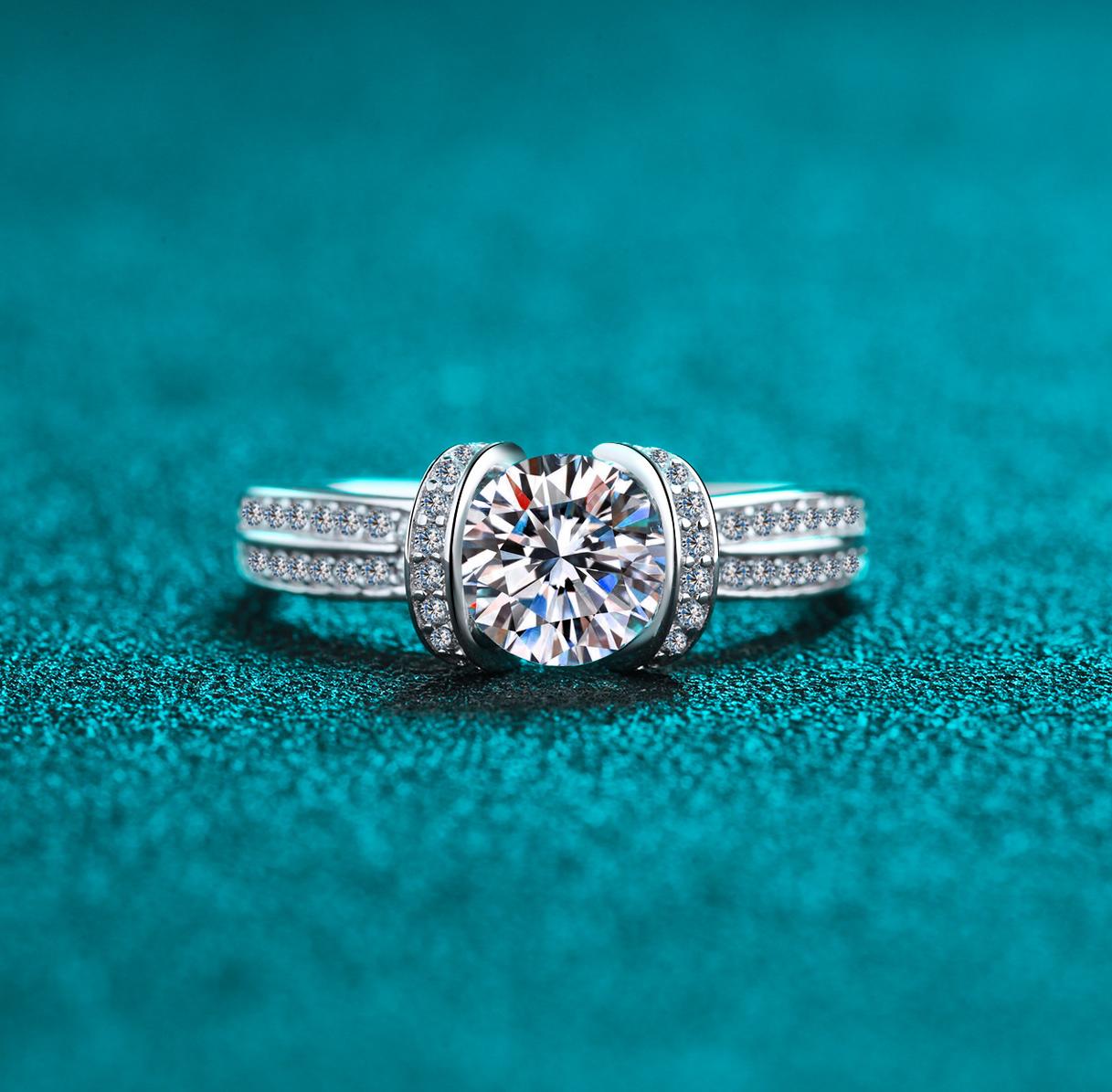 925 Sterling Silver Ring with Moissanite Center and Full Diamond Accent, Elegant Engagement Ring for Women
