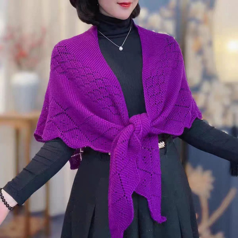 K792 2024 Spring and Autumn Fashion All-match Knitted Scarf Hollow Triangle Solid Color Shawl Thin Outerwear Women's Summer Small Waistcoat