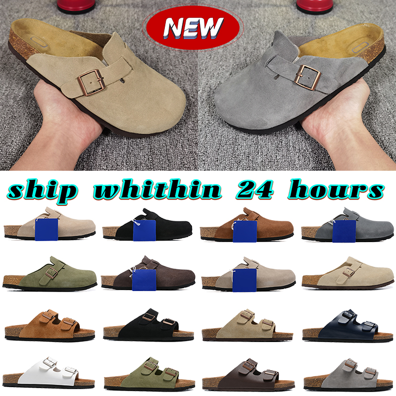 Designer slippers men women clogs suede leather mens stylish slides outdoor comfortable sandals black brown tan grey pink olive shoes Arizona Soft footbed sandal