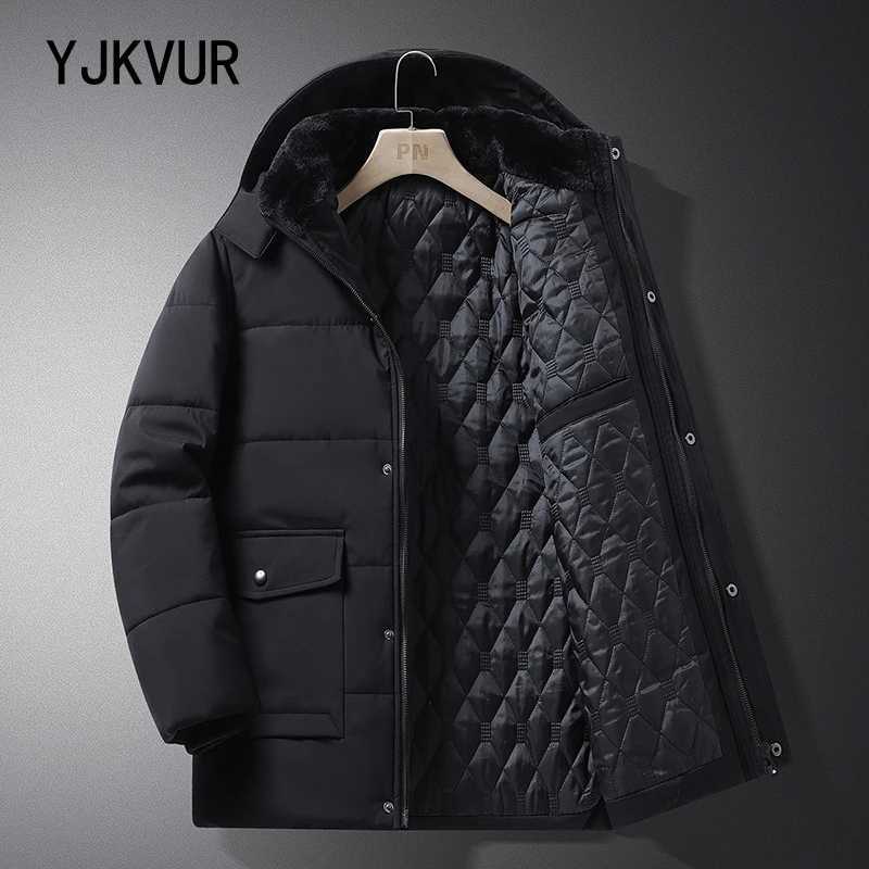 YJKVUR 2024 Winter New Jacket Men Mid-Length Thick Warm Waterproof Hooded Parka Windbreaker Military Fleece Plus Size Coat Z250522