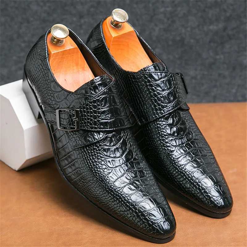 New Pointed Alligator Pattern Chelsea Shoes Men Designer Strap Loafers Formal Wedding Prom Dress Homecoming FootwearXJ250522