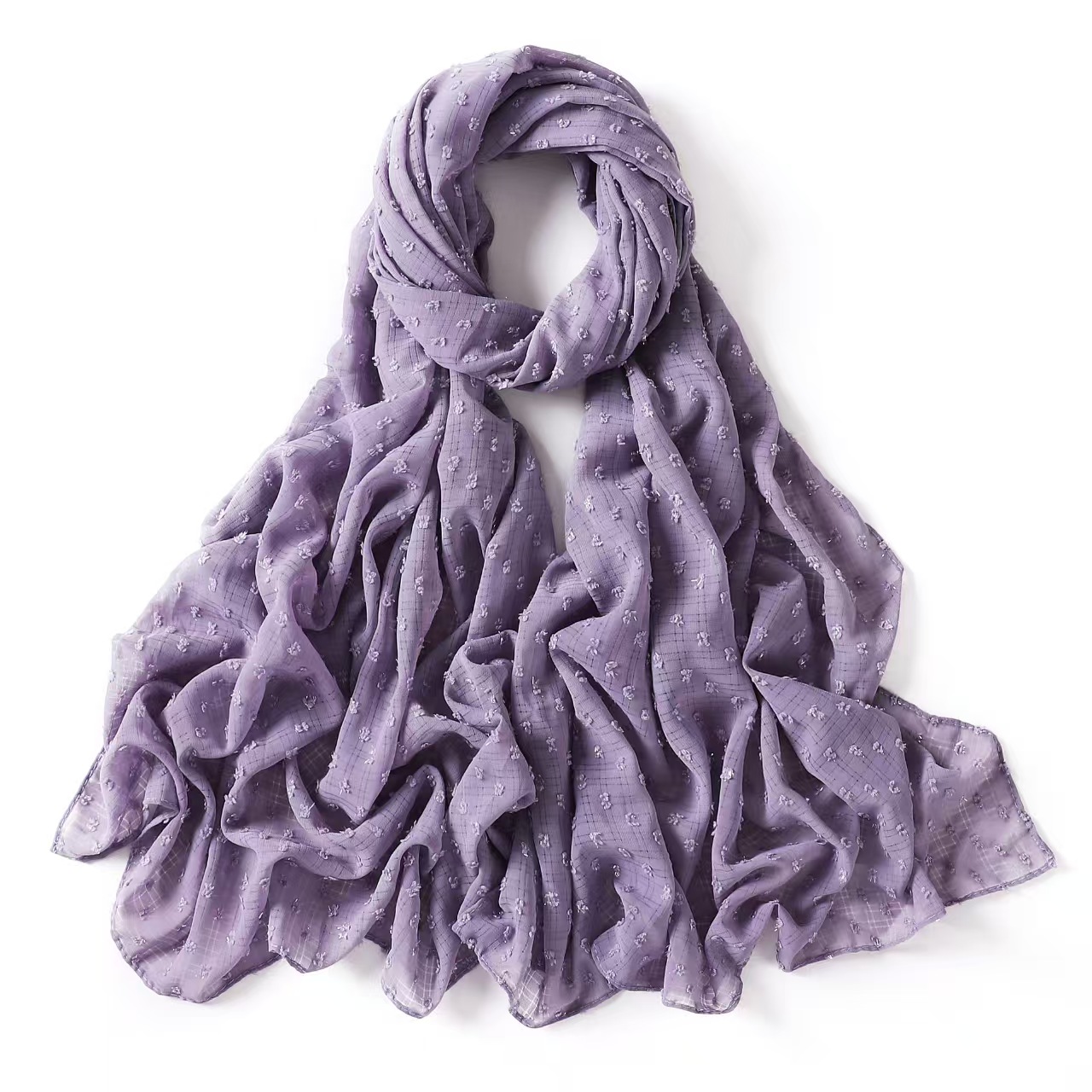 T770 solid color silver jacquard wool ball plaid pearl chiffon long scarf monochrome scarf